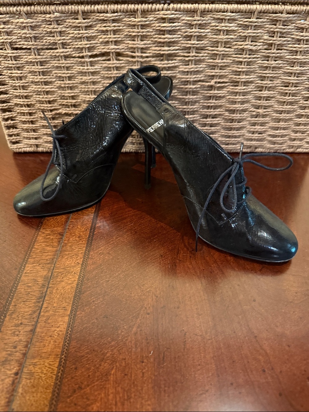 Pierre Hardy Black Patent Lace-Up Slingback Stilettos